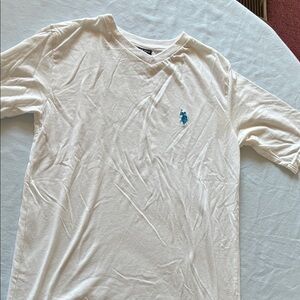 Polo by Ralph Lauren Cream Short Sleeve V-Neck Tee with Blue Pony Logo